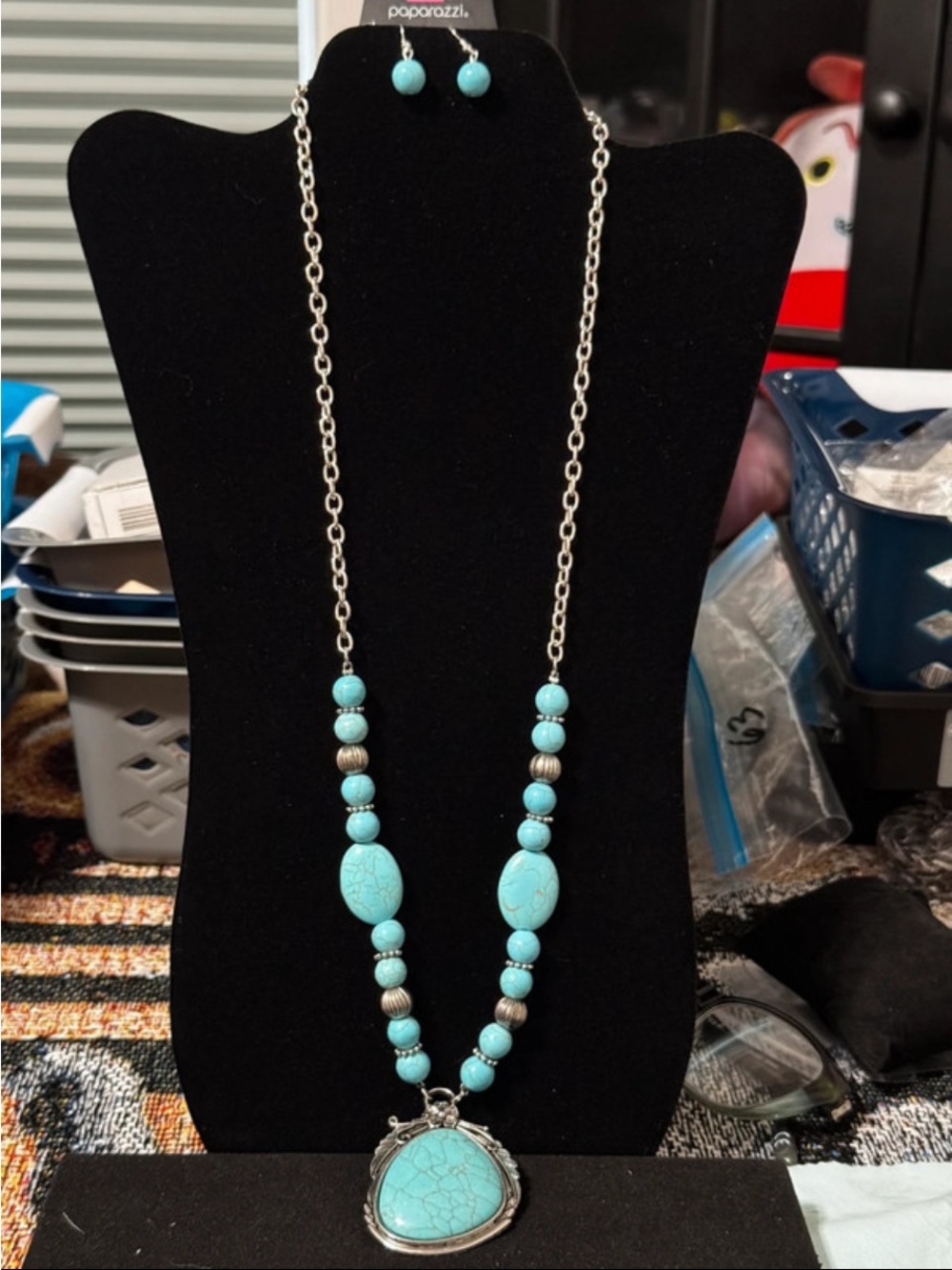 paparazzi Turquoise Beaded Pendant Necklace and Earring Set